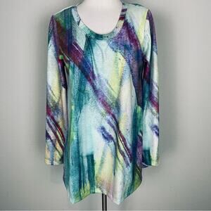 Soft Surroundings  Green Blue Purple  Multi Color Knit Tunic Top Medium